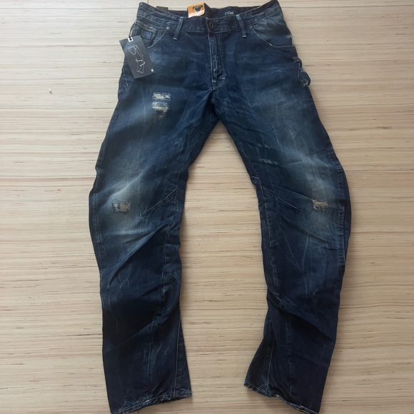 NWT G-STAR RAW 3301 Arc Loose Tapered Jeans 33X32 dark blue denim distressed - Picture 1 of 8